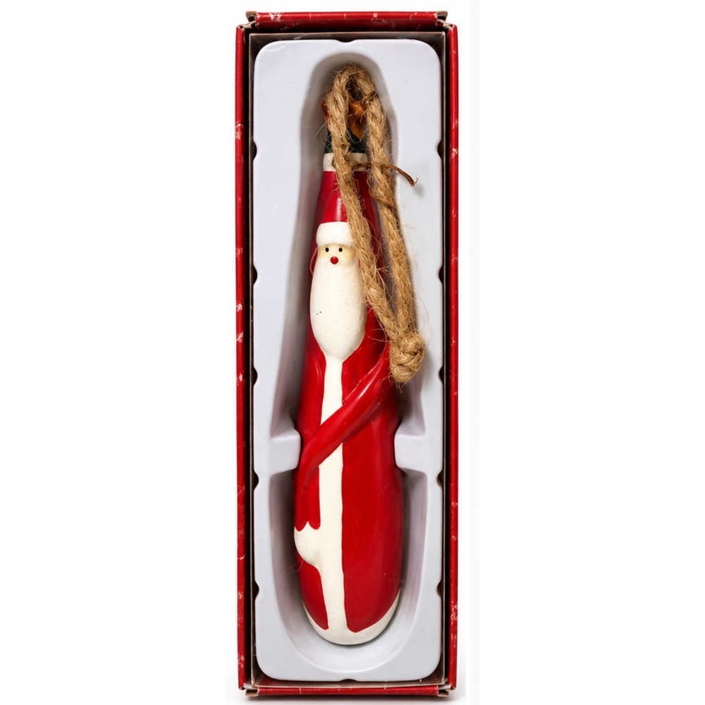 Russ Berrie Moments Of Wonder Stoneware Santa Ornament 22655 Red White 5.5"